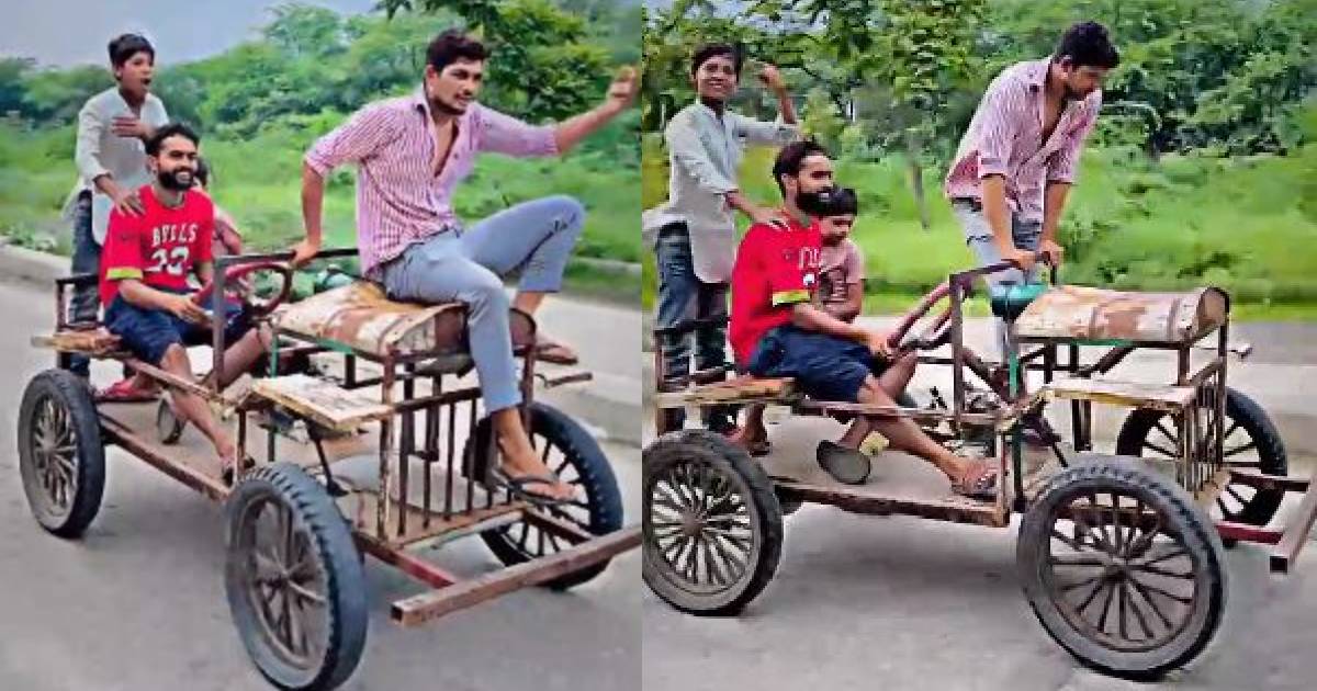 बाइक का इंजन लगाकर बना दी जुगाड़ की देसी गाड़ी, लोग देखकर हो गए फैन