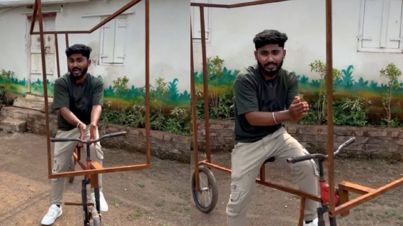 देसी जुगाड़ से इस शख्स ने बना डाली छतरी वाली साइकिल, वीडियो हो रहा वायरल