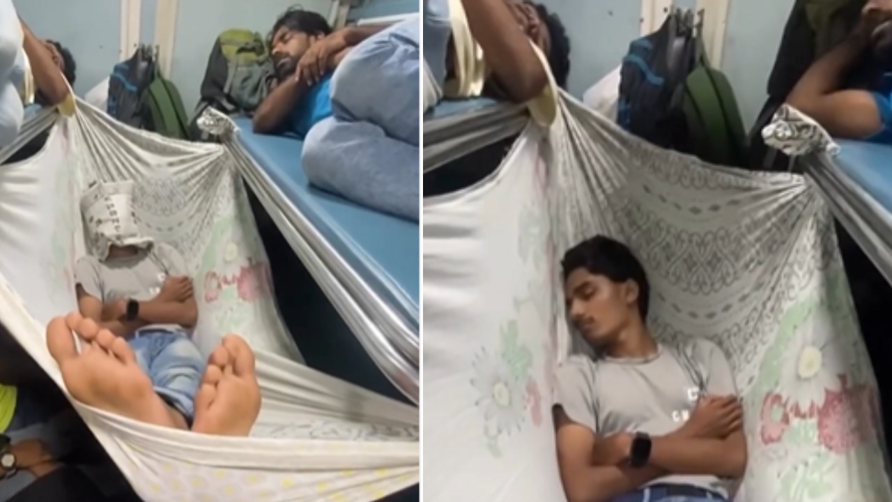 Viral Video: ट्रेन में सीट न मिलने पर इस शख्स ने लगाया अनोखा दिमाग, देसी जुगाड़ से बैठने के साथ ही सोने की कर ली व्यवस्था, वीडियो देख लोग हो रहे हैरान