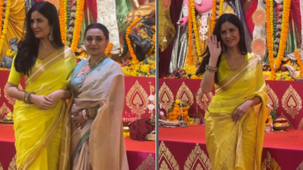 Durga puja 2023: रानी मुखर्जी के साथ मां दुर्गा का आशीर्वाद लेती दिखीं Katrina Kaif, पीली साड़ी में बला की खूबसूरत दिखीं विक्की की दुल्हनिया