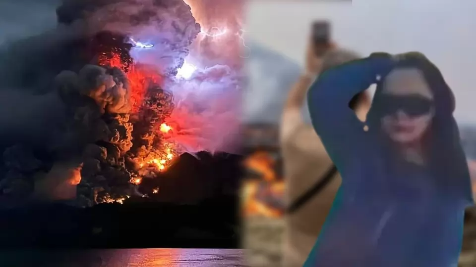 Chinese Women falls in Volcano