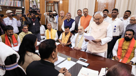 Bihar Chief Minister Nitish Kumar files his nomination papers for the Rajya Sabha at the Vidhan Sabh