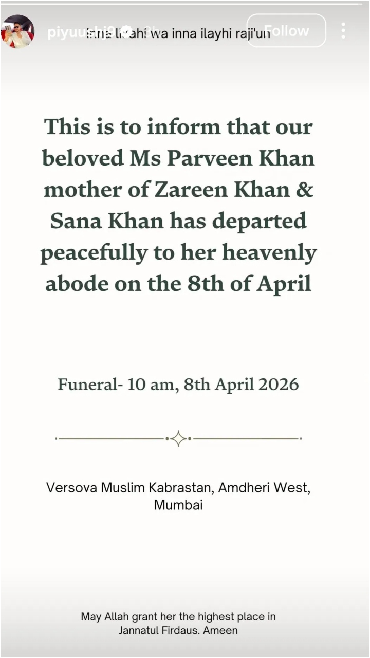 Zareen Khan Mother Death  -India Daily