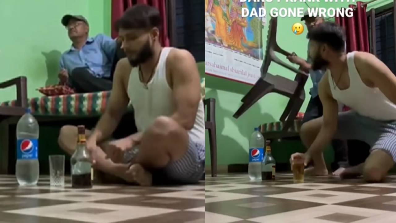 Viral Video: बाप के सामने बेटे ने बनाया पैग, फिर अचानक कैमरे पर शुरू हो गई कुटाई