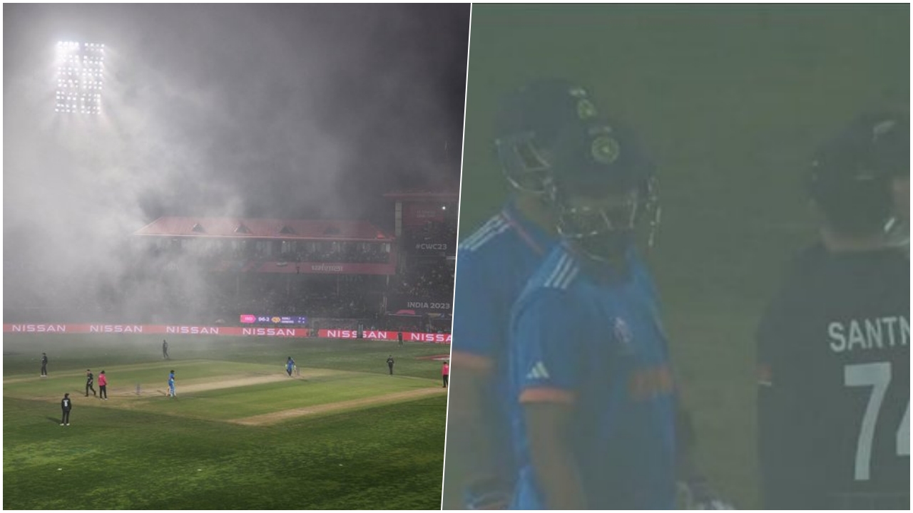 World Cup 2023, IND vs NZ: टीम इंडिया के 2 विकेट गिरे, फॉग की वजह से रोका गया खेल, क्रीज पर कोहली-अय्यर
